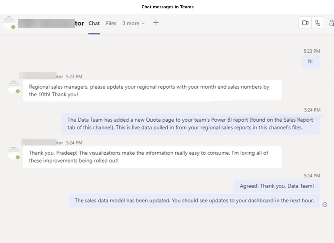 Chat messages in Teams.