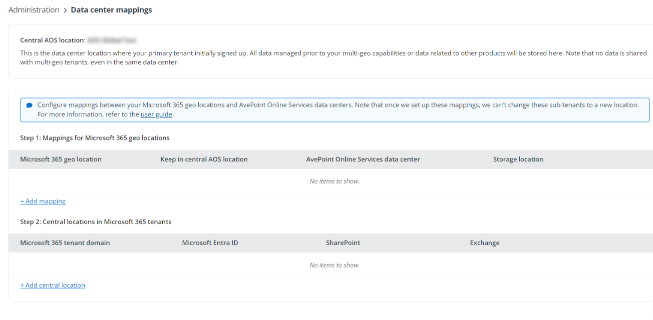 Configuring data center mappings.