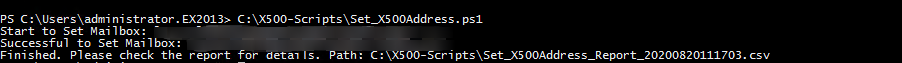 Running the Set_X500Address.ps1 script 