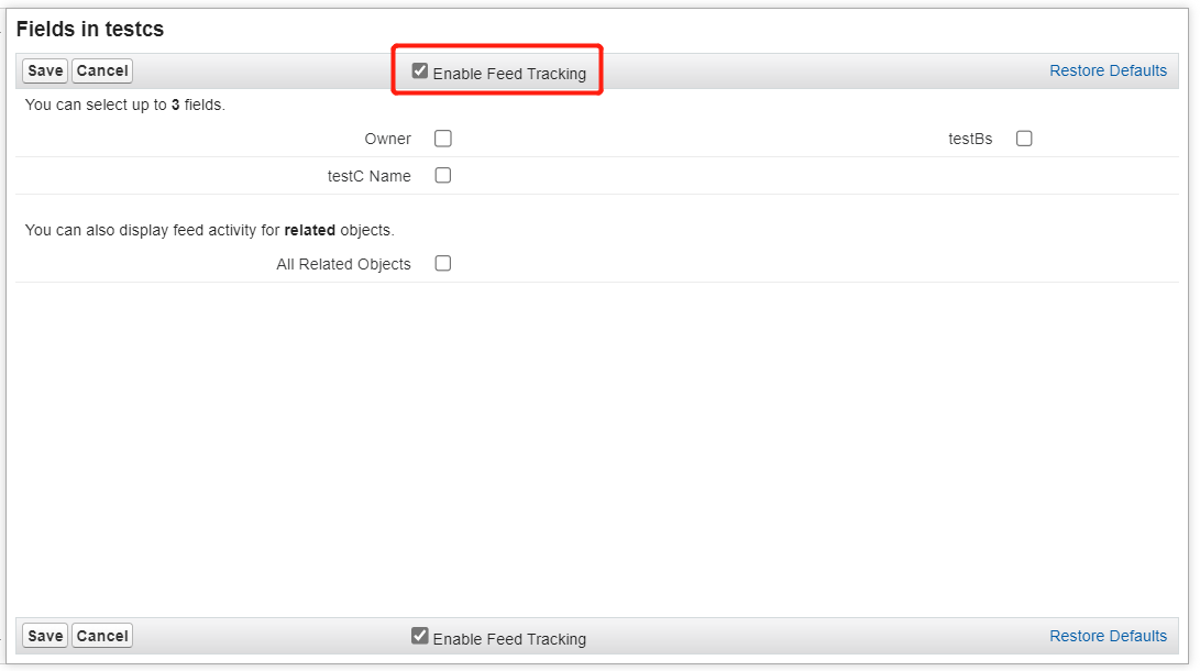 Enable Feed Tracking.