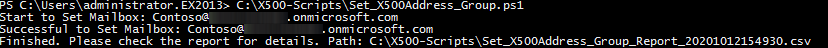 Running the Set_X500Address_Group.ps1 script 