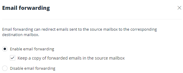 the Email forwarding panel