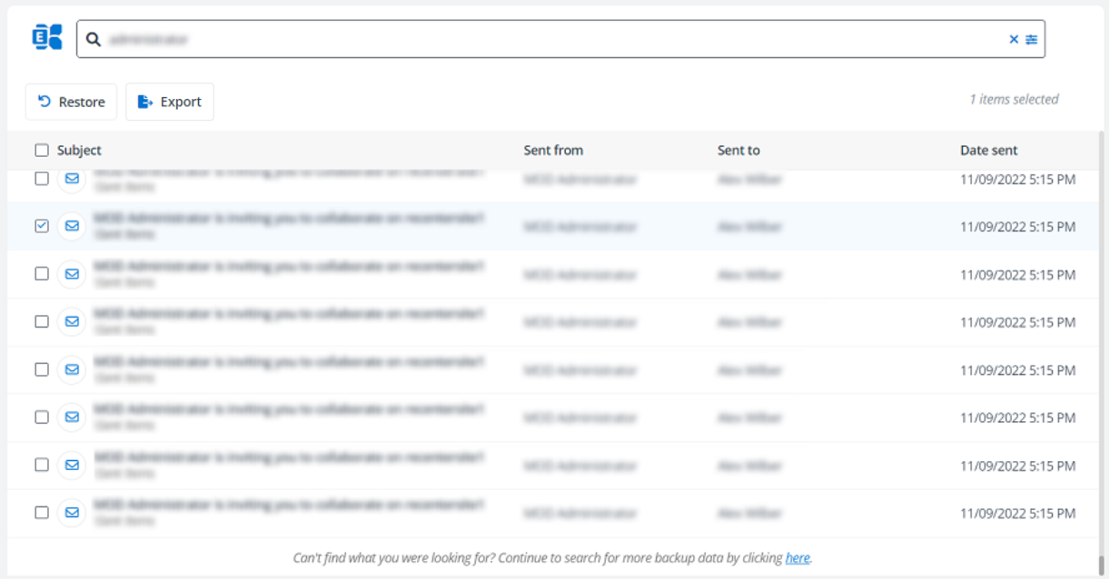 The table lists the search results.