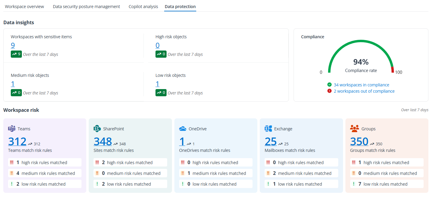 Data insights and Workspace risk sections.