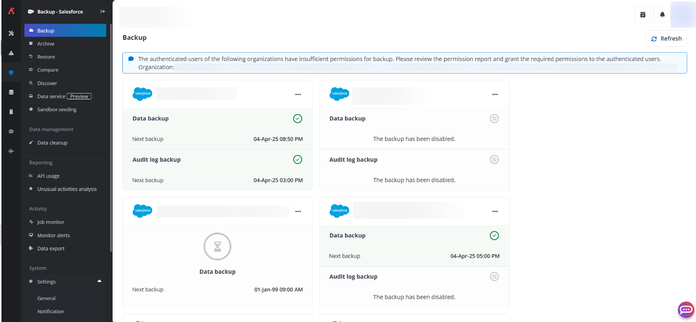 Organization with audit log backup enabled.