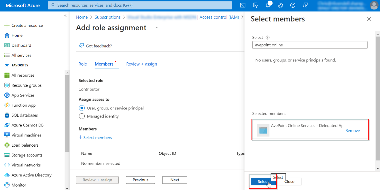 Select the AvePoint Online Services - Delegated App.