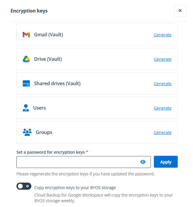 Exporting encryption keys.