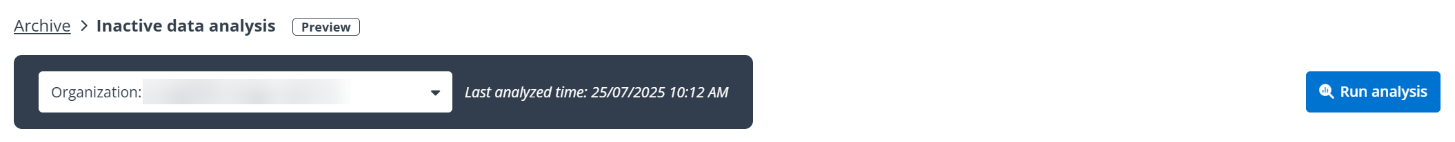 The top of the Inactive data analysis page.