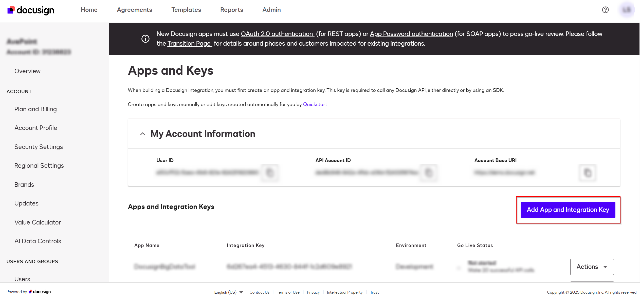 Click Add App and Integration Key.