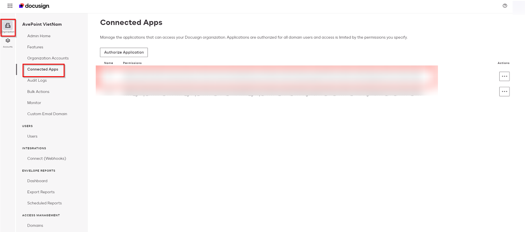 Navigate to Organization > Connected Apps.