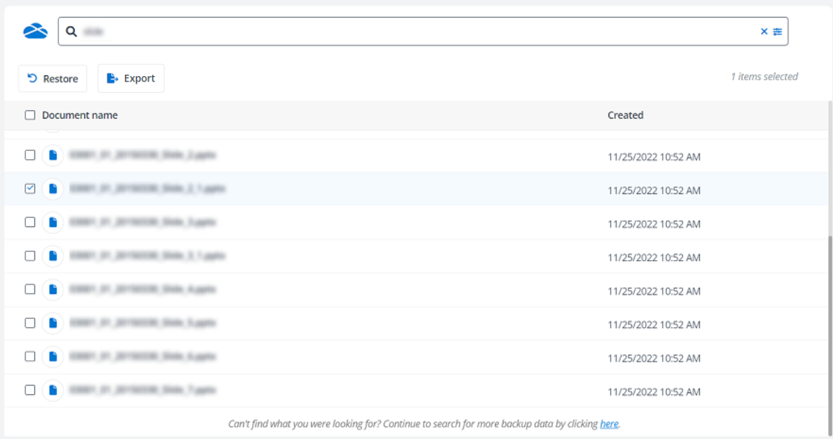 The table lists the search results.