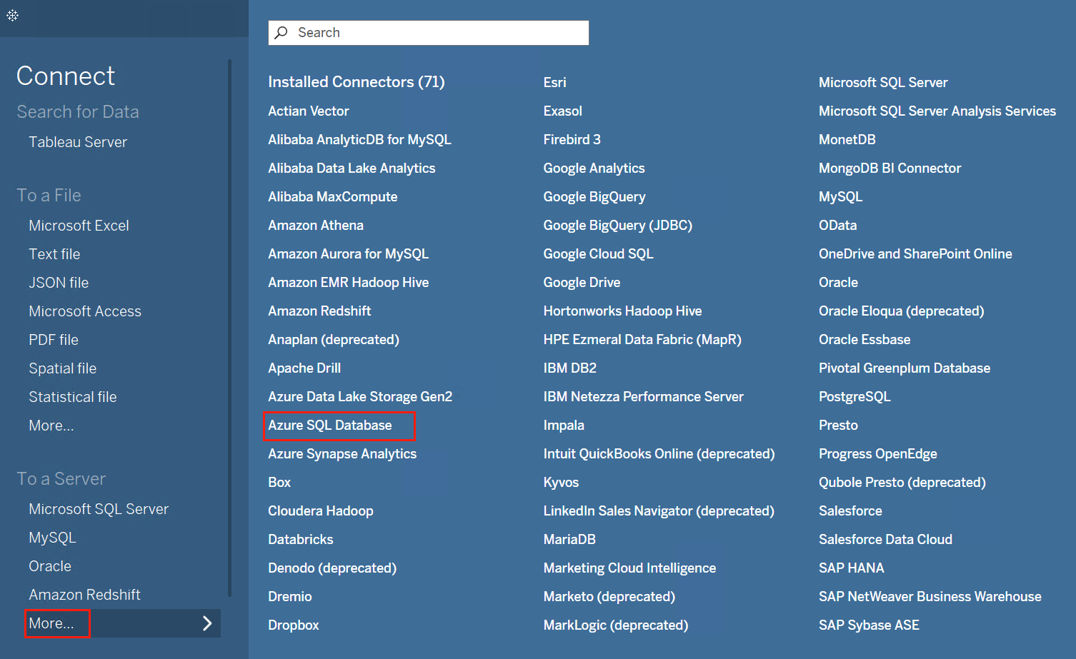 Select Azure AQL Database.