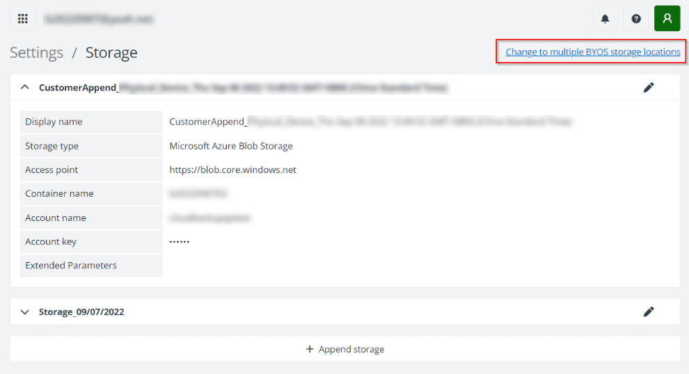 The Change to multiple BYOS storage locations button.