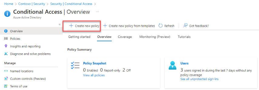 Clicking Create new policy.