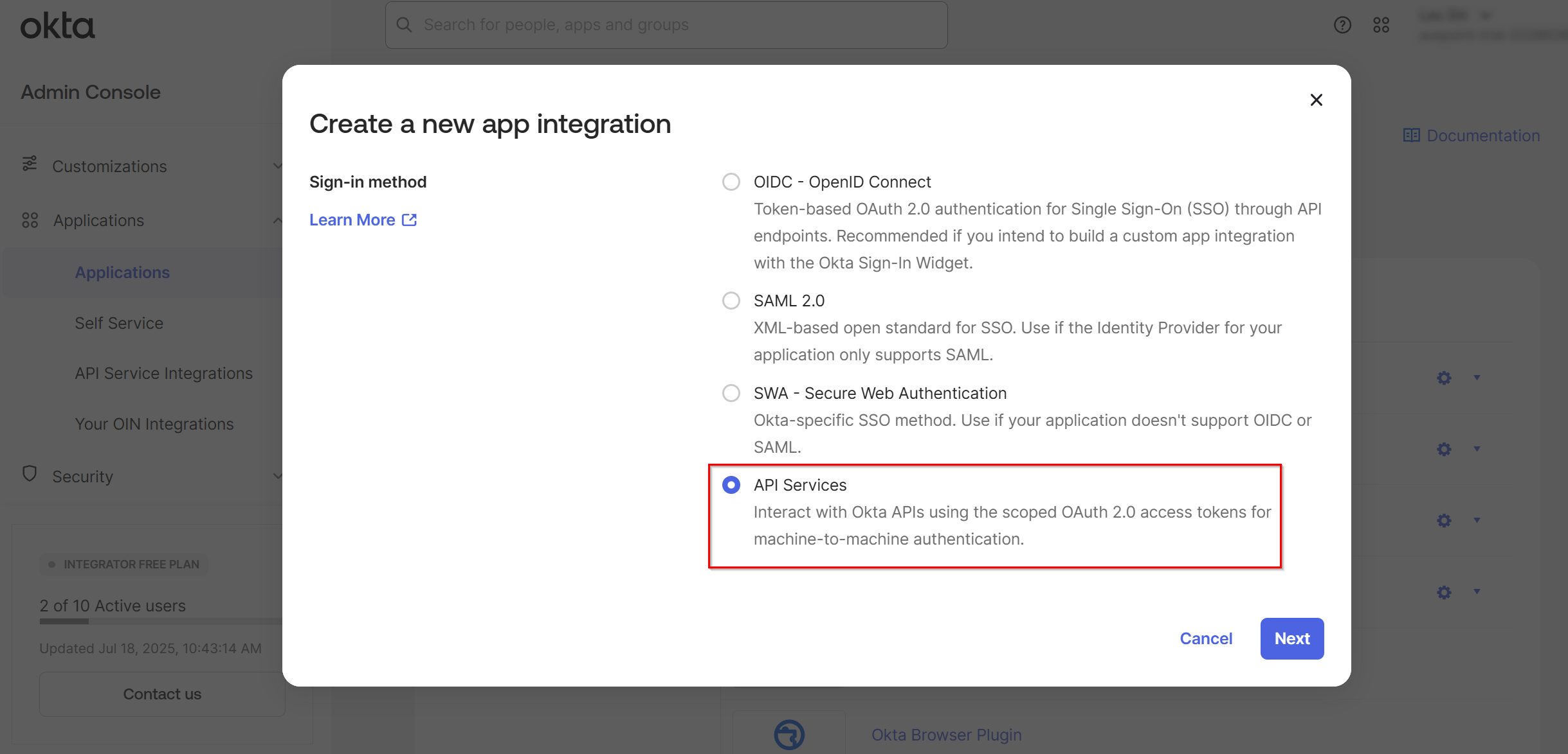 Select API Services.
