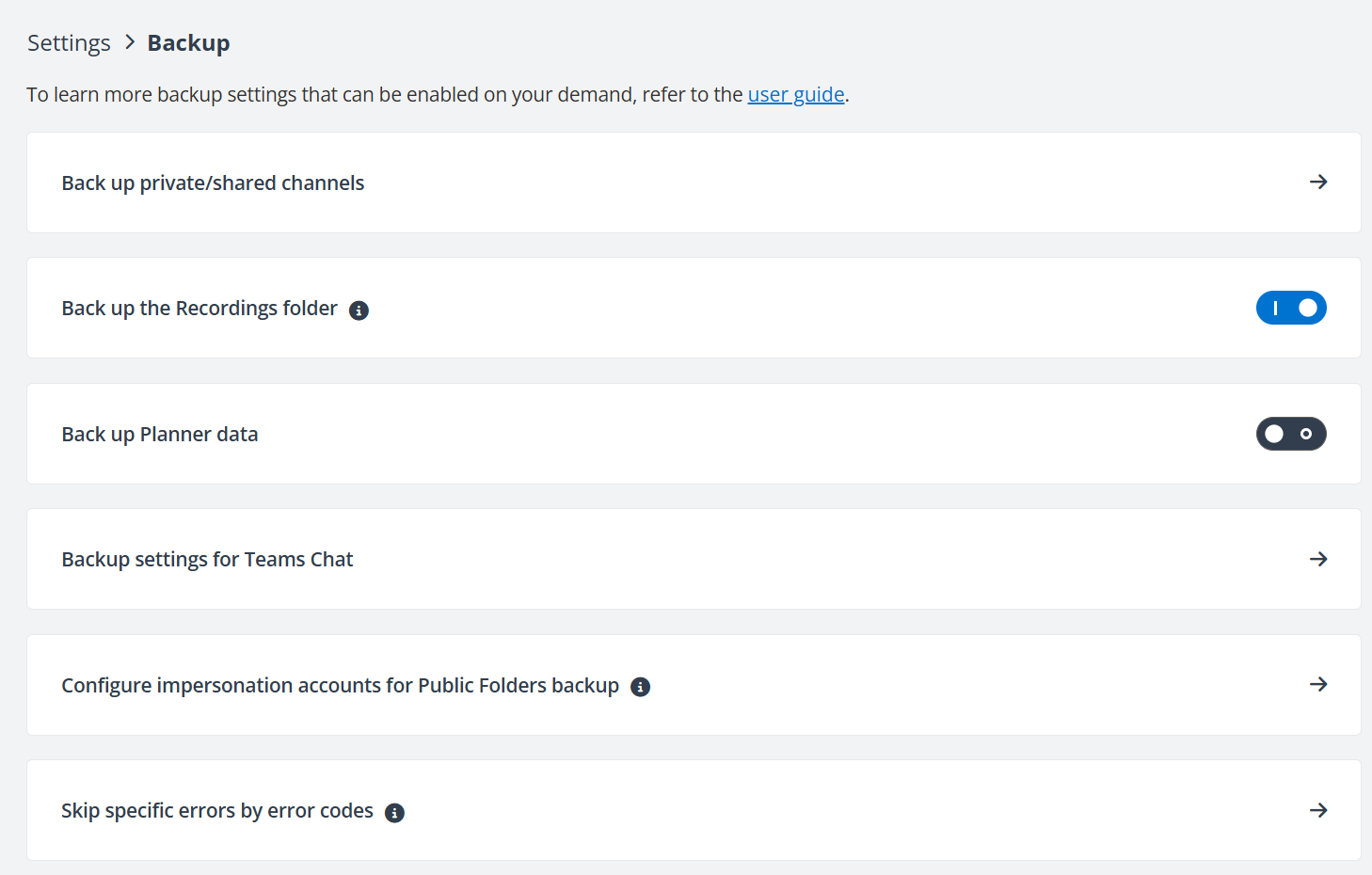 The Settings > Backup.