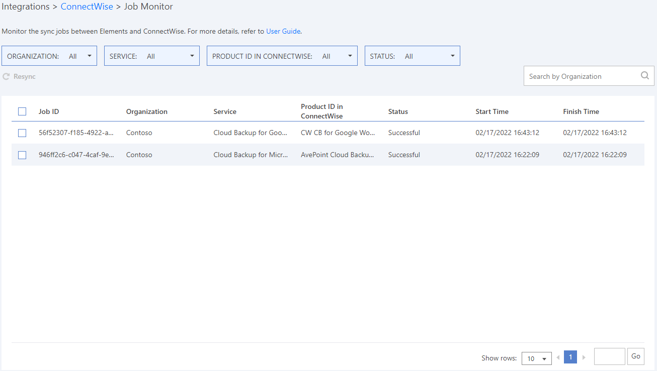 The Job Monitor page.