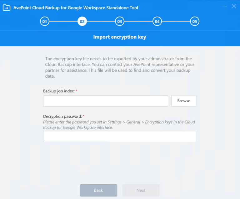 The Import Encryption Key step.