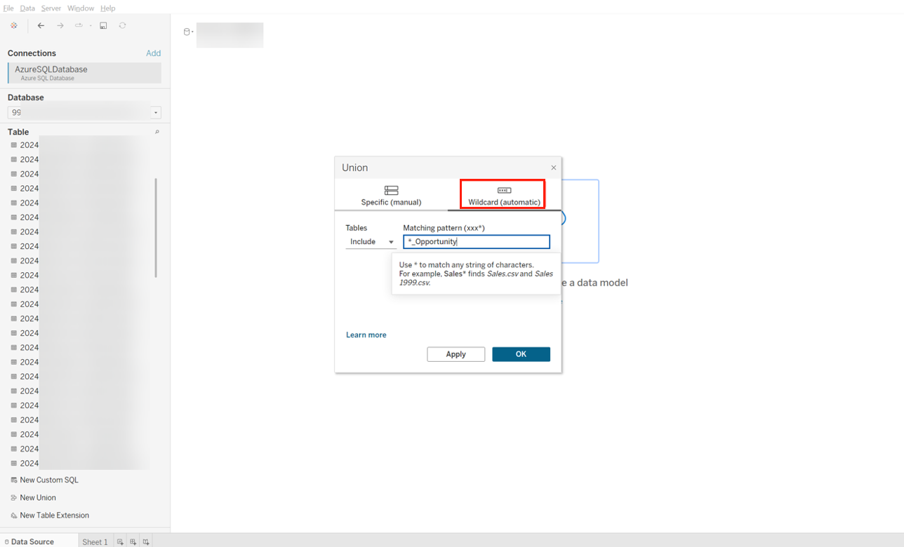 The Wildcard (automate) tab. 