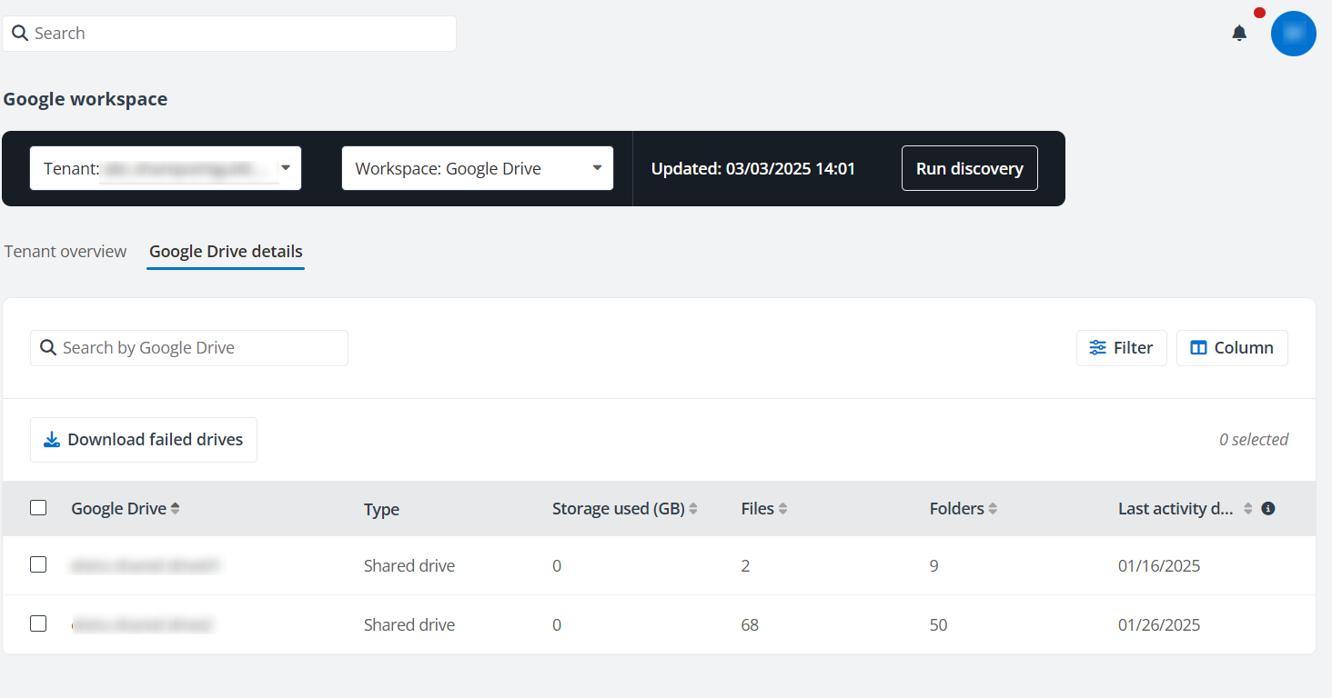 Google Drive details tab.