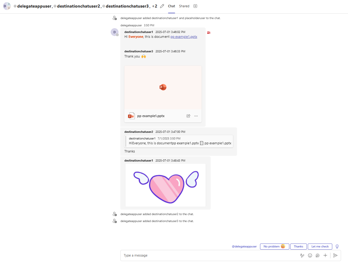Destination group chat without name,