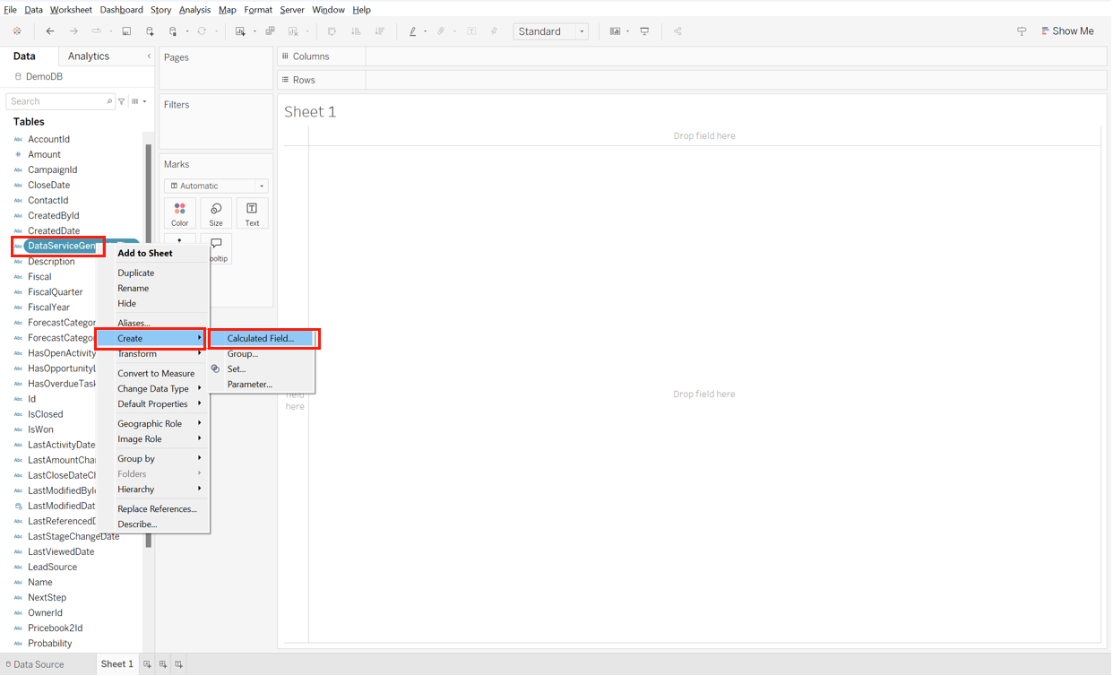 DataServiceGenerateTime > Create > Calculated Field…
