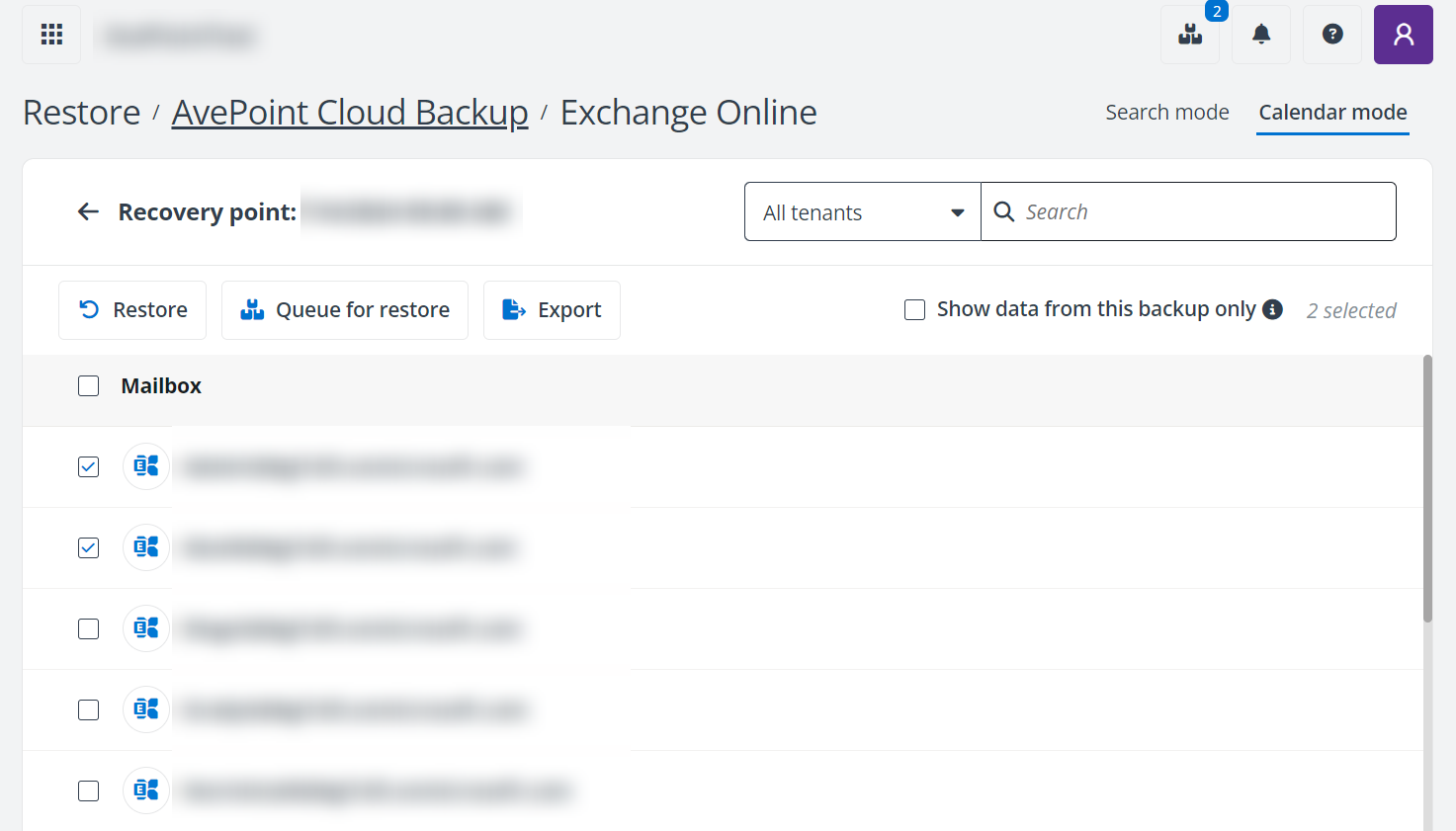 Add mailboxes for batch restore.