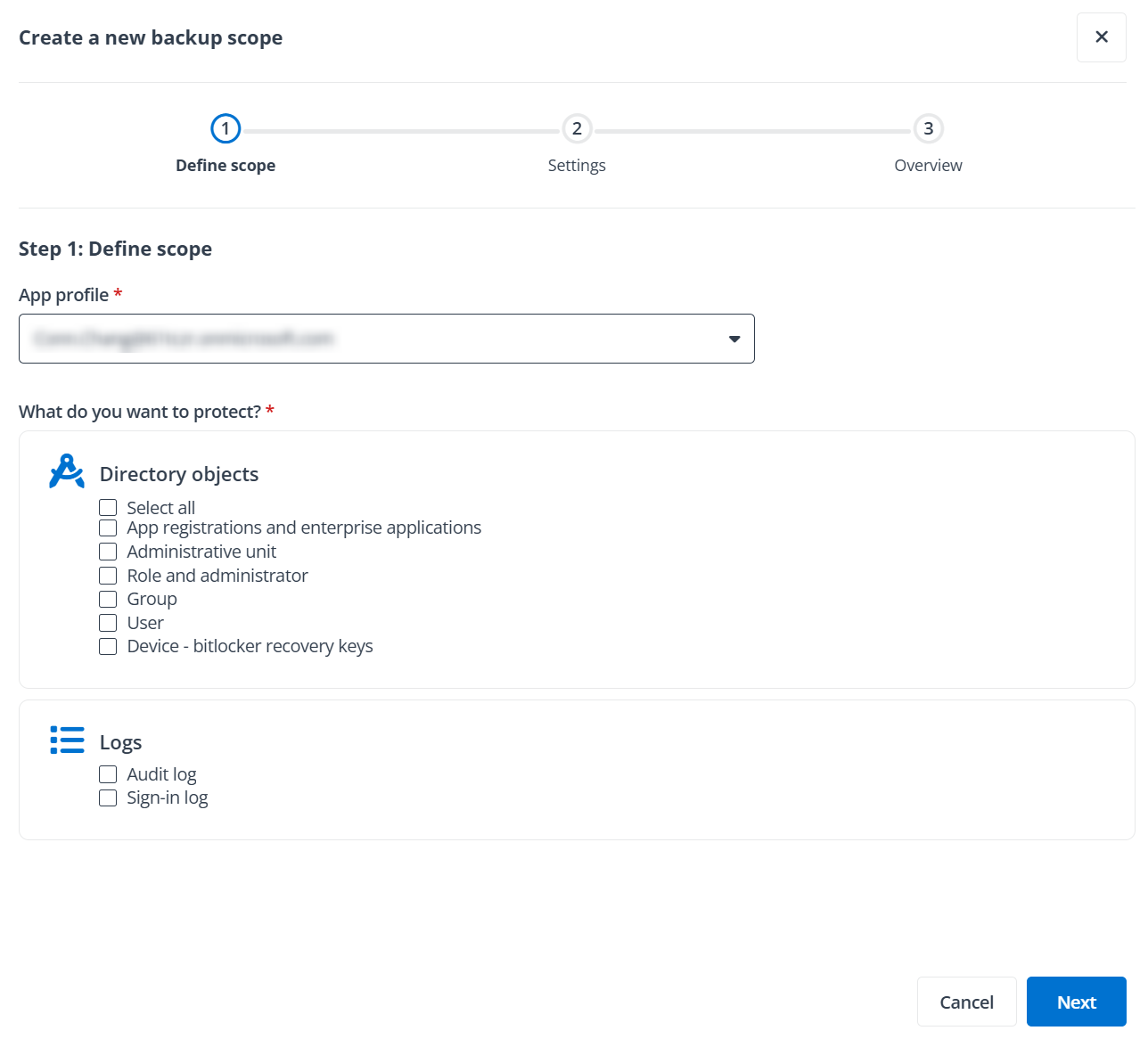 The Define scope step,