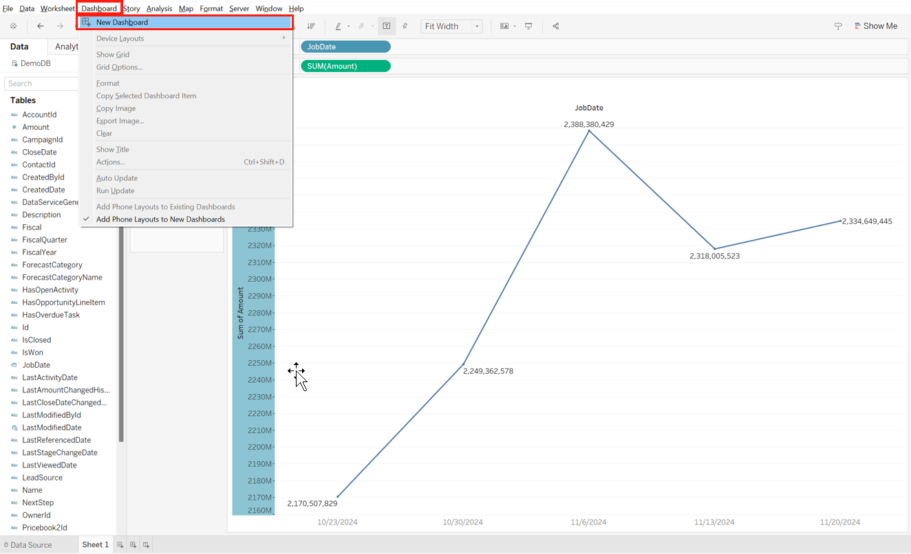Dashboard > New Dashboard.