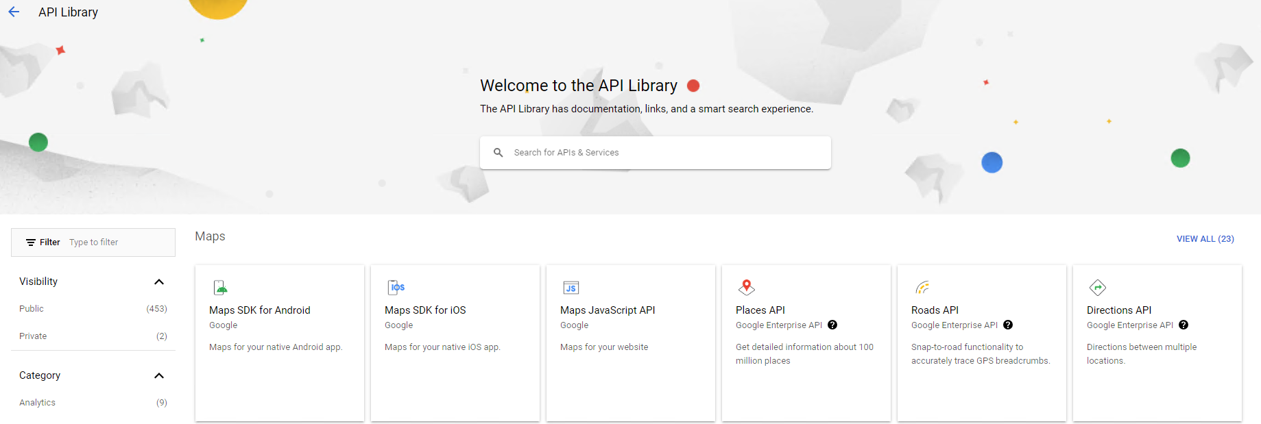 The API library page appears.