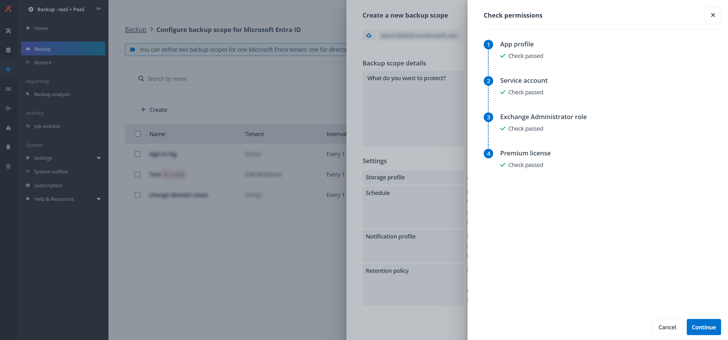 The Check permissions panel.