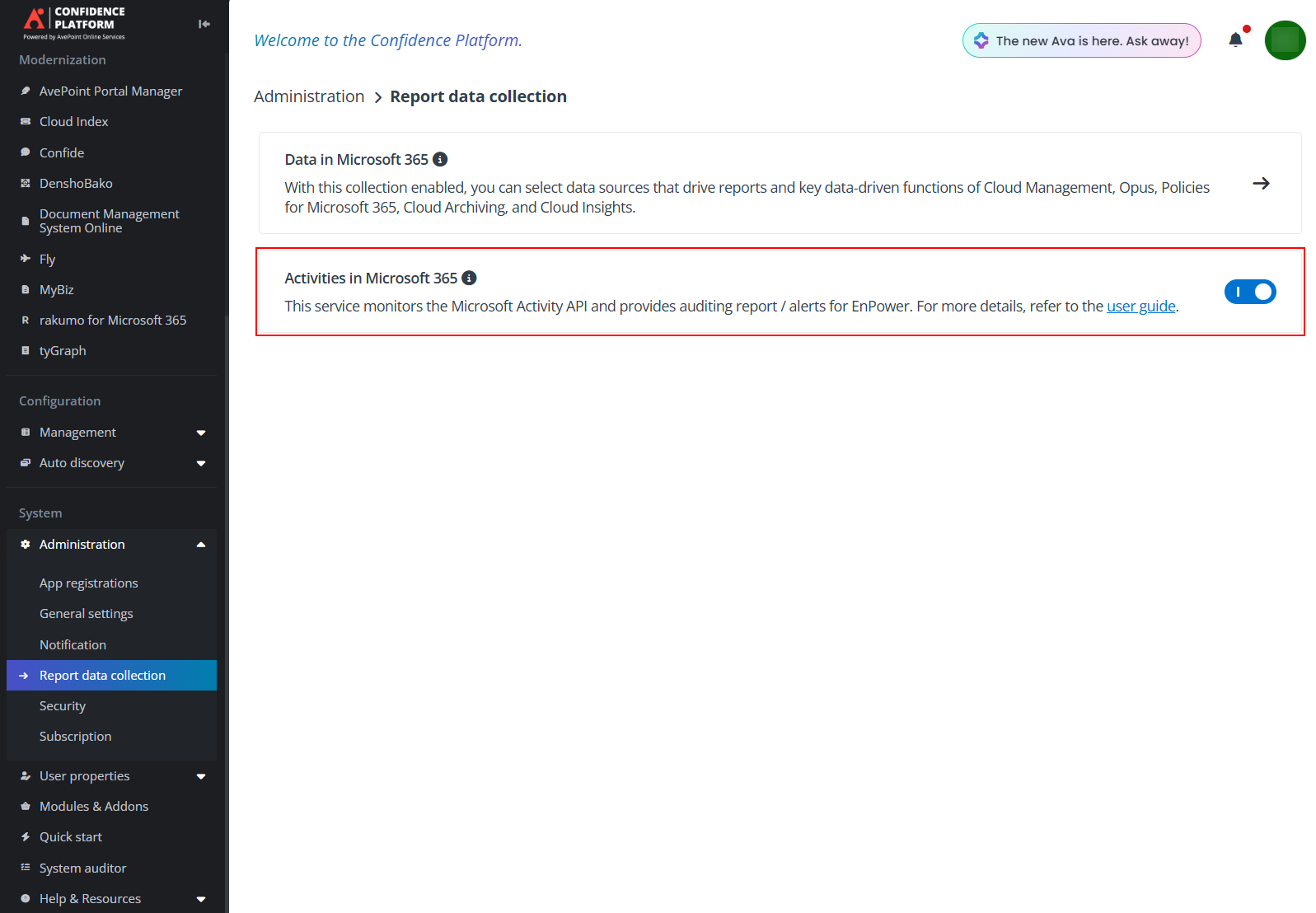 Enable the setting in AvePoint Online Services.