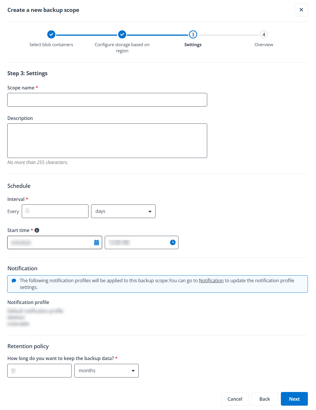 The backup scope settings.