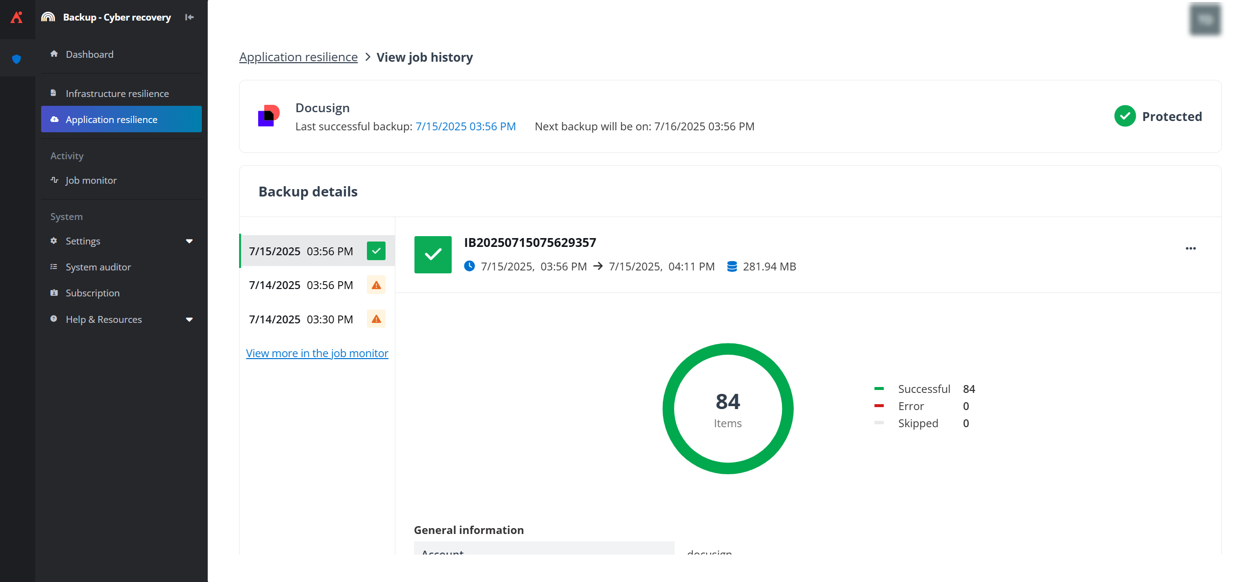 View backup details.