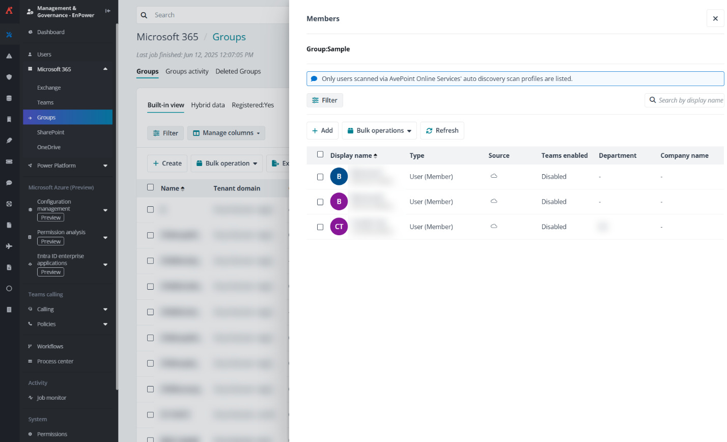 The Members panel in Groups.