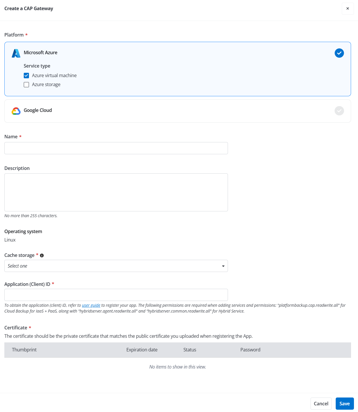 The select a CAP Gateway panel.
