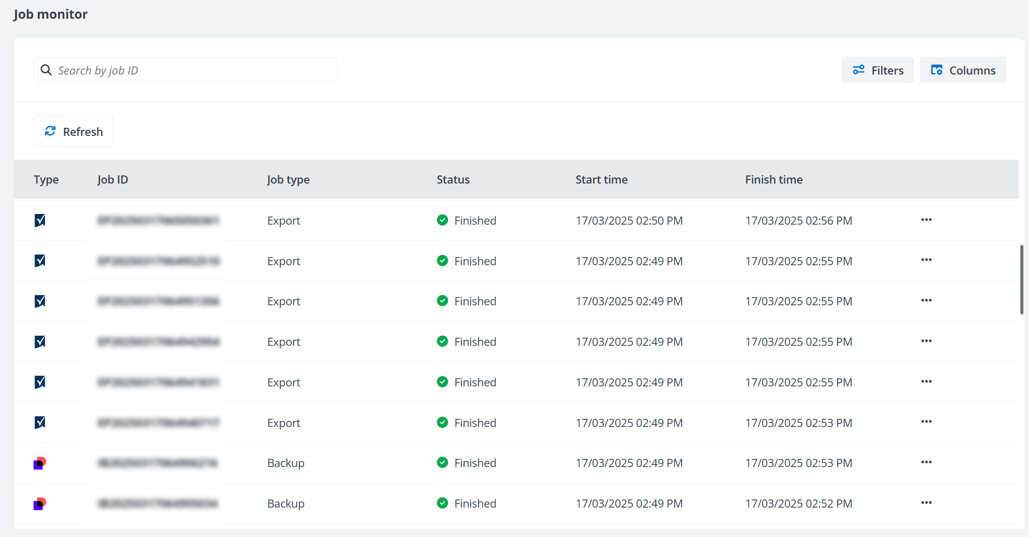 The Job monitor page.