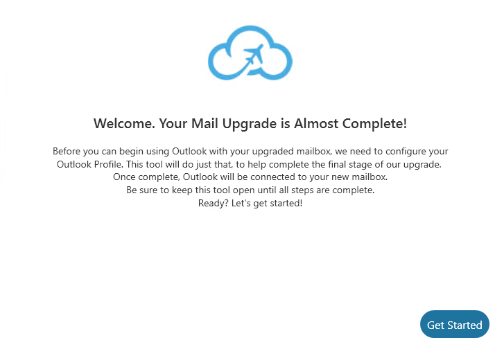 The Outlook configuration tool start page