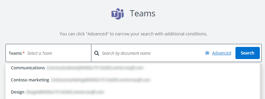 Searching a Team to recover data.