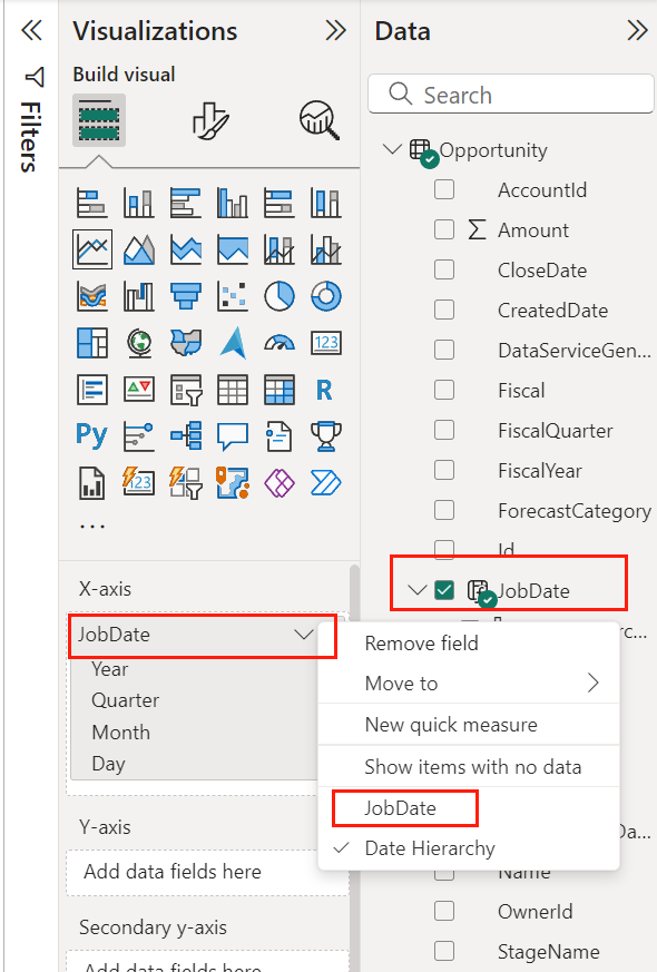 Add JobDate to the X-axis field.