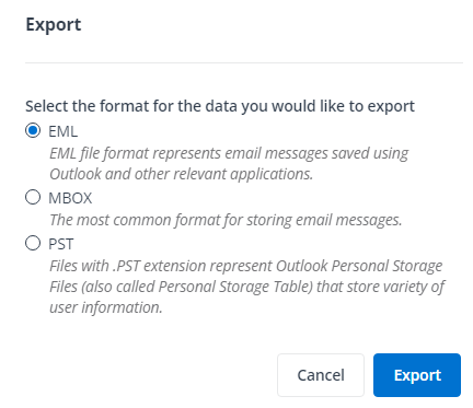 The Export pop-up window.