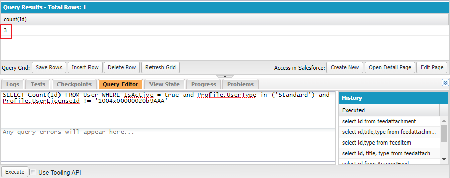 The query result of users.