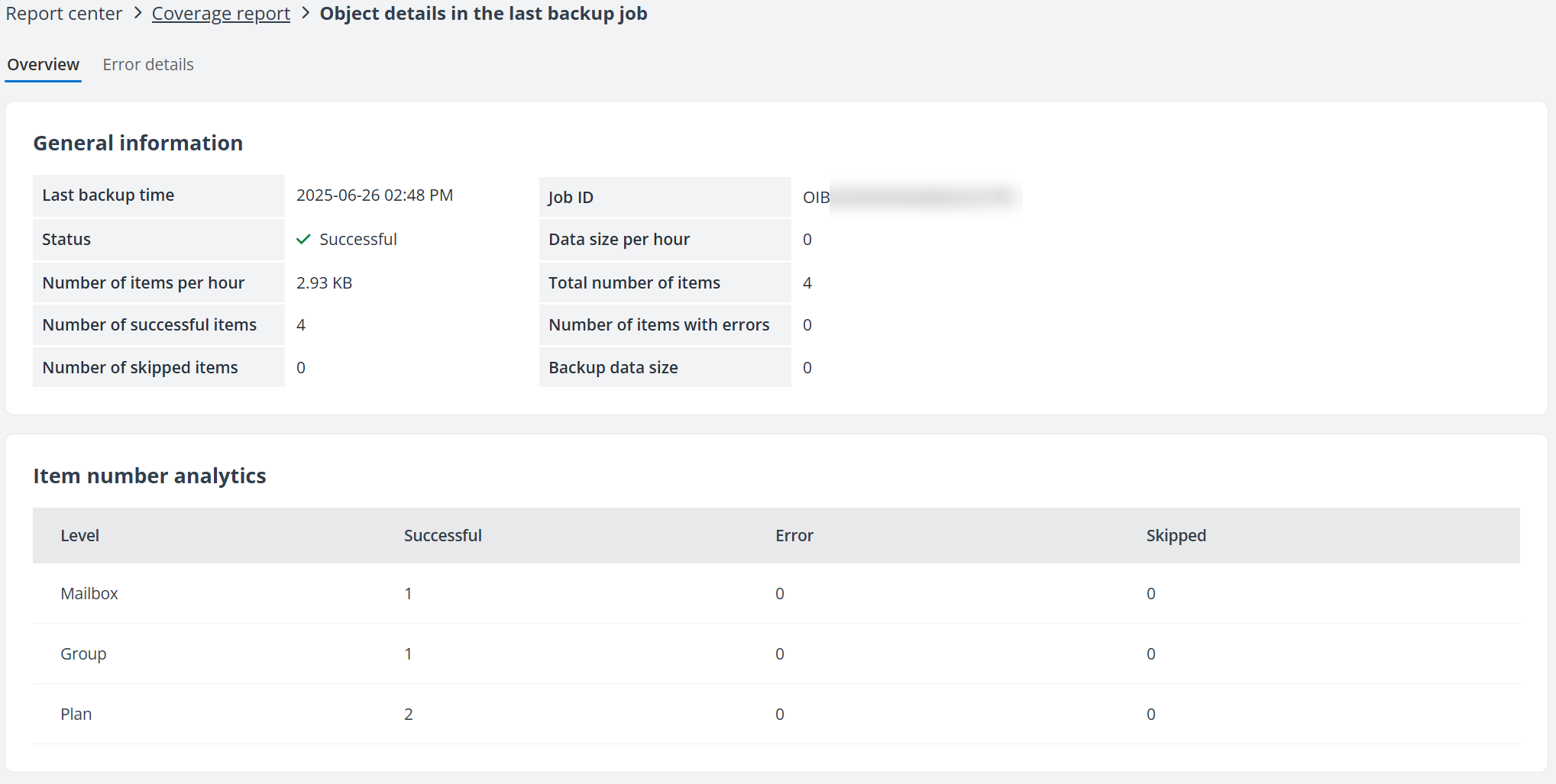 The Object details in the last backup job page.