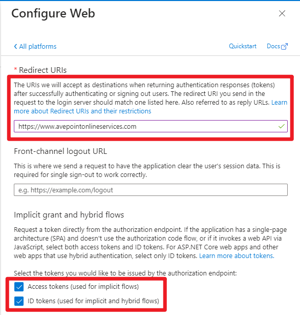 The Configure Web panel.