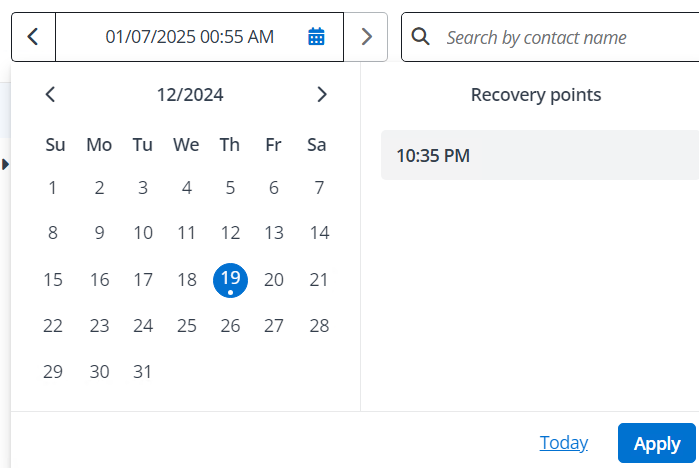 The recovery points calendar.