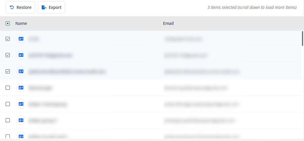 Clicking the Restore or the Export button.
