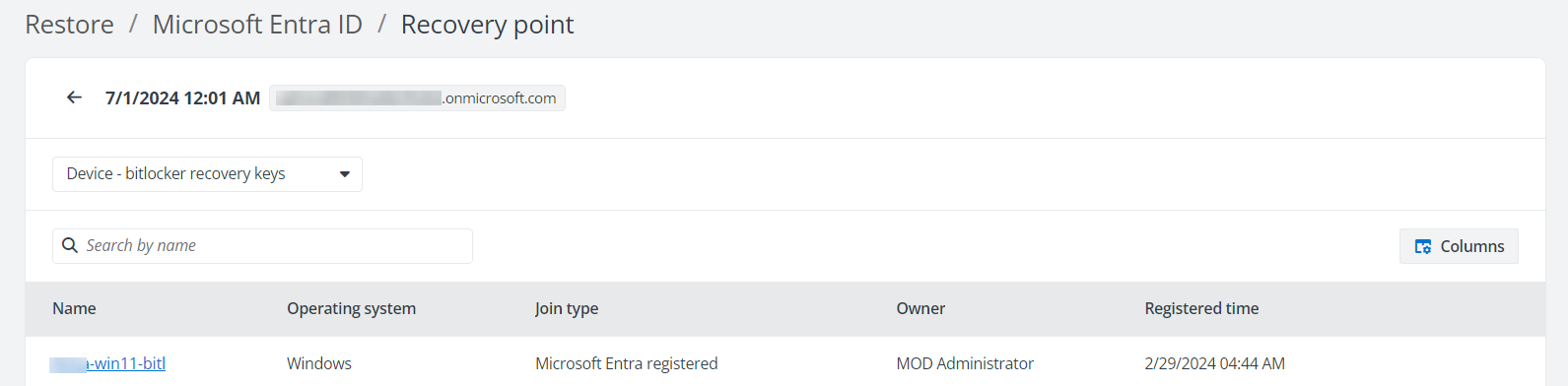 The device with bitlocker recovery keys.
