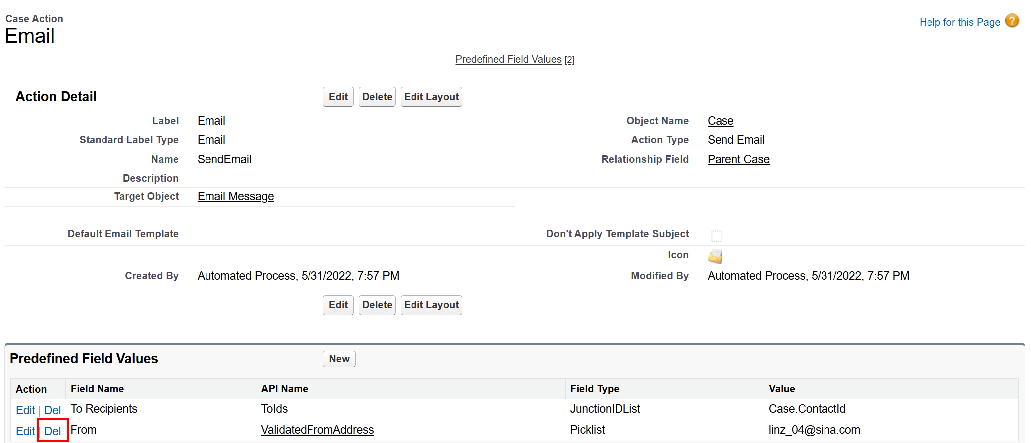 Delete the predefined value.