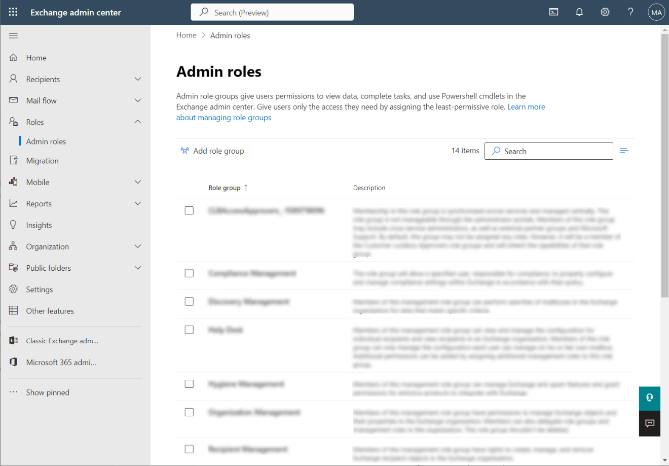 The Admin Roles page.