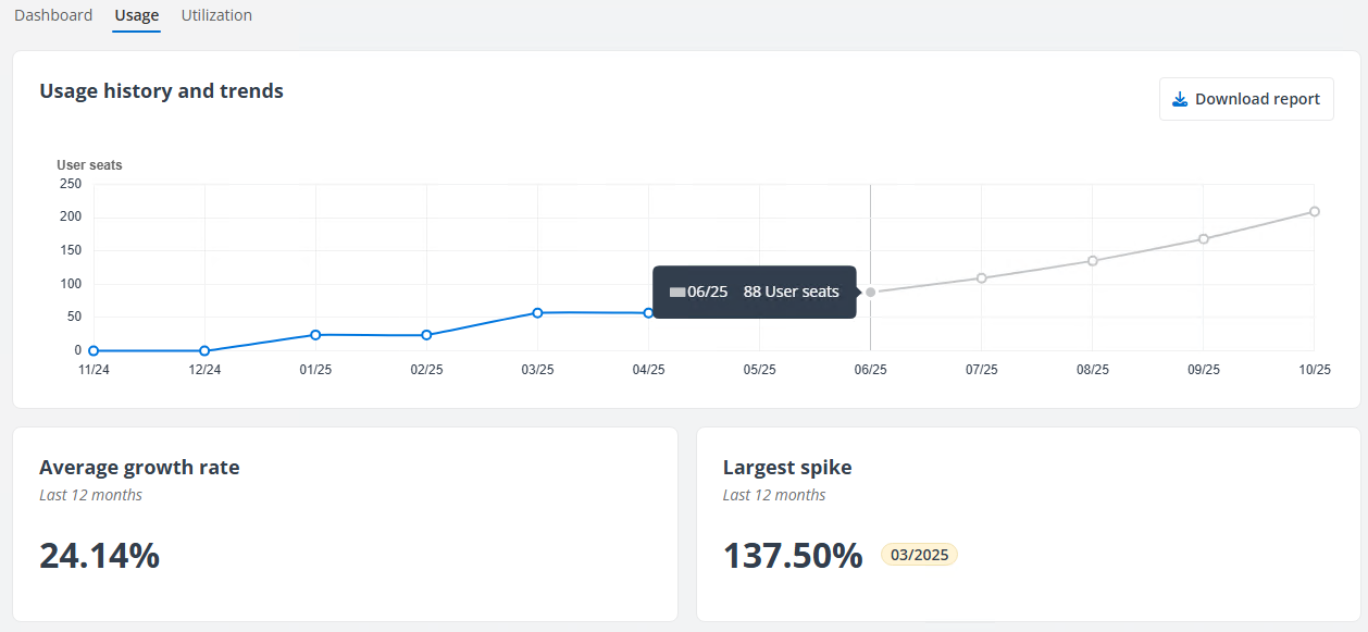 The Usage tab (Per-User Subscription).